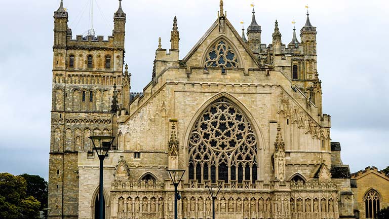 The incredibly ornate exterior of Exeter Cathedral