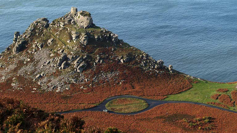 An aerial view of the Valley of the Rocks in North Devon