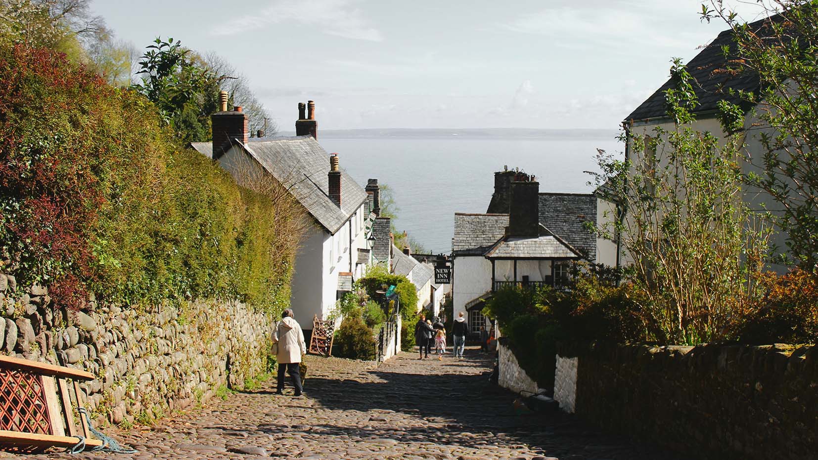 Looking along the streets of the pretty sloping village of Clovelly in North Devon