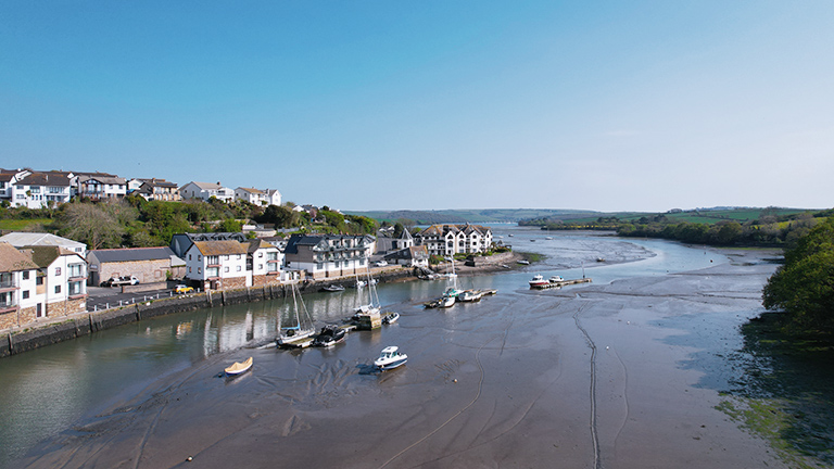 Aerial view over Kingsbridge Estuary, Devon