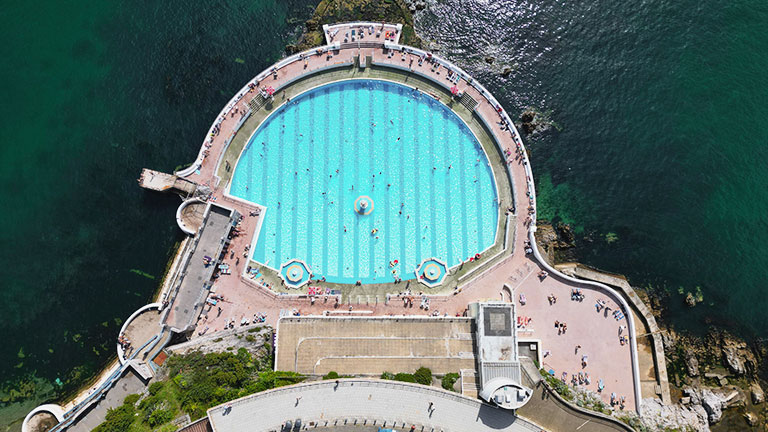 An aerial view of Tinside Lido in Plymouth, Devon