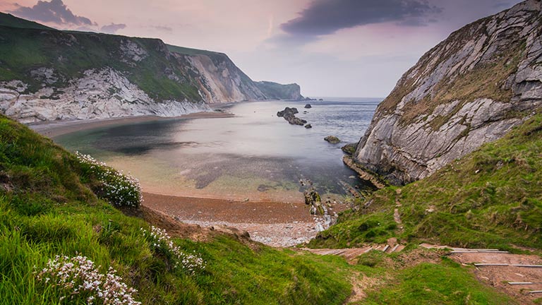 A dramatic view of Man O'War Beach in Dorset 