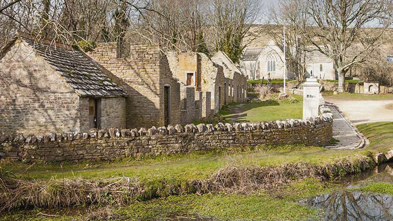 A row of terrace houses in the abandoned village of Tyneham in Dorset