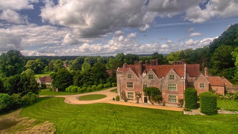 A bird's eye view of Chawton House and gardens in Hampshire, the former retreat of Jane Austen