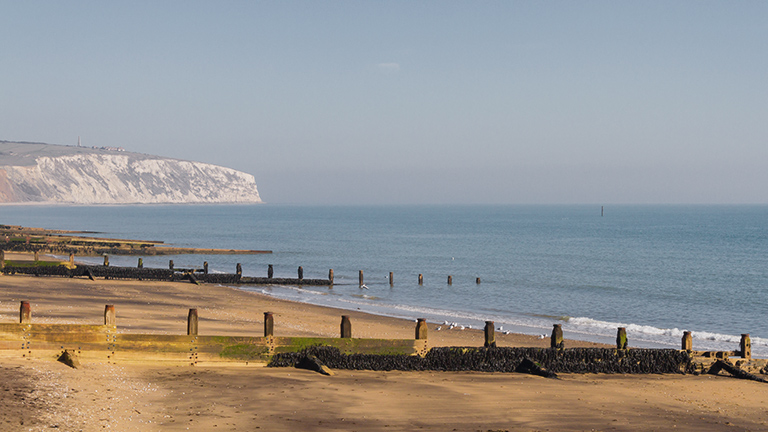 Groynes running into to sea at Sandown Bay