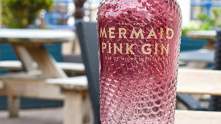 A pink bottle of Mermaid Gin