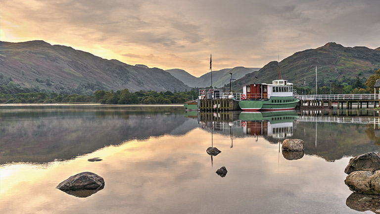 A lake view towards the Ullswater Steamer Pier in the Lake District