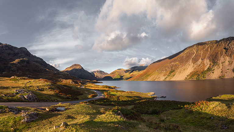 A view of Wastwater in Wasdale Valley with Scafell Pike in the distance in the Lake District