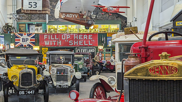 Vintage motor cars and plane on display at Lakeland Motor Museum in Cumbria