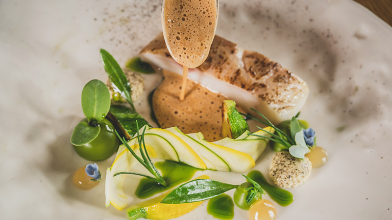 A seabass dish served at Moor Hall in Aughton near Chorley