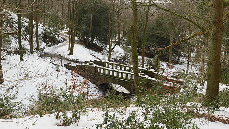 Rivington Terraced Gardens covered in snow