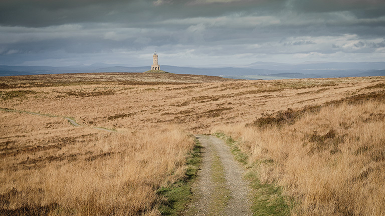 A pathway through the moors to Darwen Tower