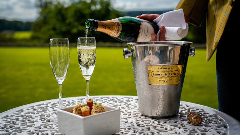 A Champagne offering in the gardens of The Gallery at the Cavendish Hotel in Baslow