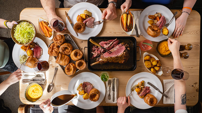 A table filled with food at The Pack Horse