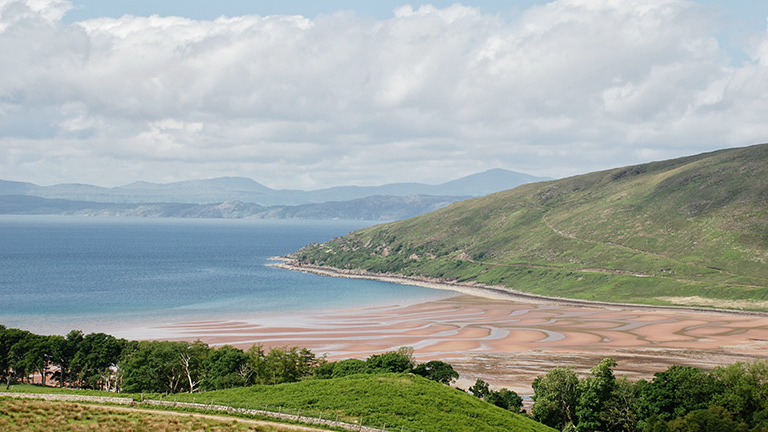 Overlooking the tiger-striped sand and sea of Applecross Bay