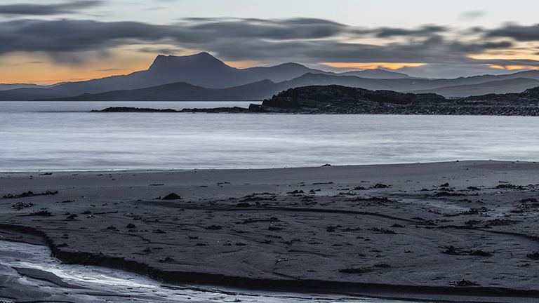 Mellon Udrigle Beach in Scotland at dusk