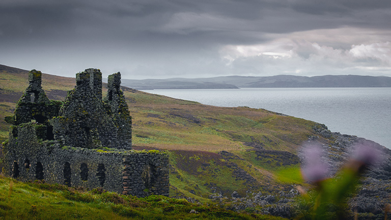 The dramatic ruins of Dunskey Castle overlooking the sea