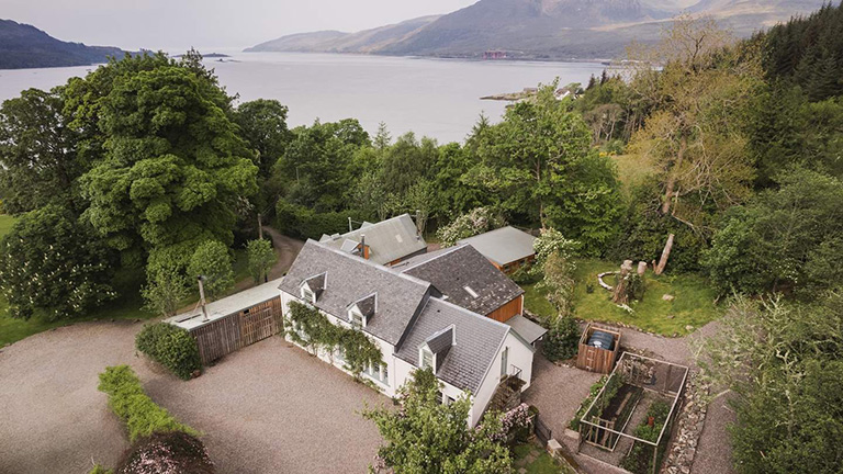 An aerial view of Selkie beside Lochcarron