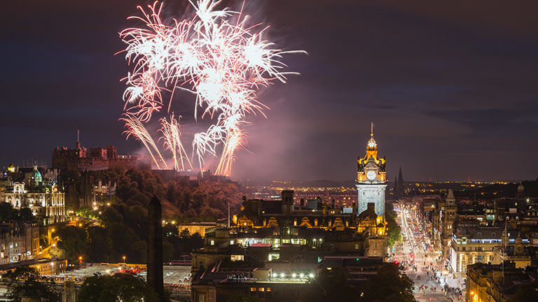 A fireworks display above the city of Edinburgh for Hogmanay