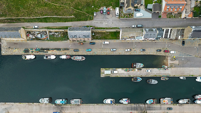 An aerial view of Burghead Harbour near Elgin