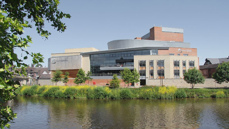 An outside view of Theatre Severn in Shropshire next to the river