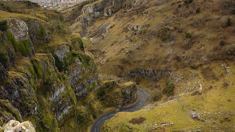 An aerial view of the spectacular Cheddar Gorge
