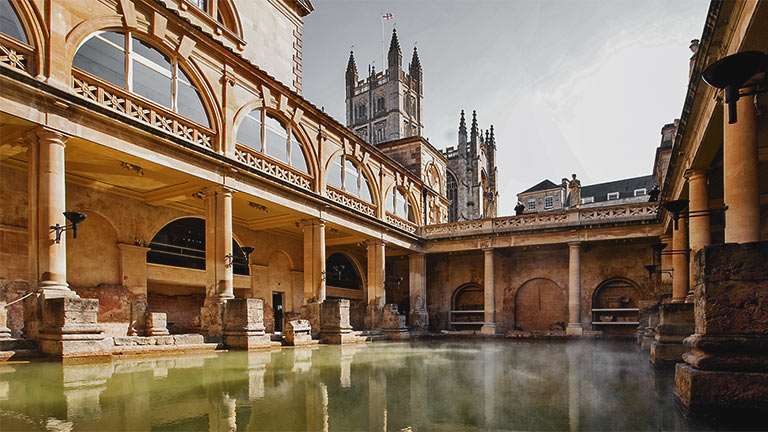The ancient Roman Baths in Bath, Somerset