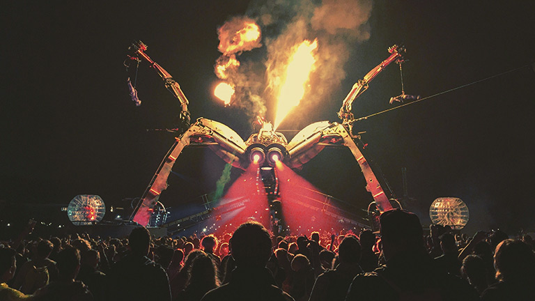 Arcadia's pyrotechnic display featuring 'The Spider' at Glastonbury Festival