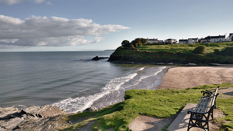 A view from the headland overlooking Aberporth Beach