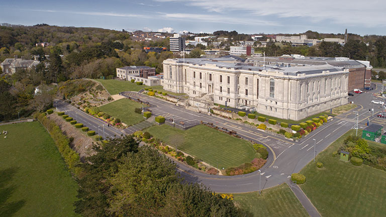 An aerial view of The National Library of Wales in Aberystwyth  