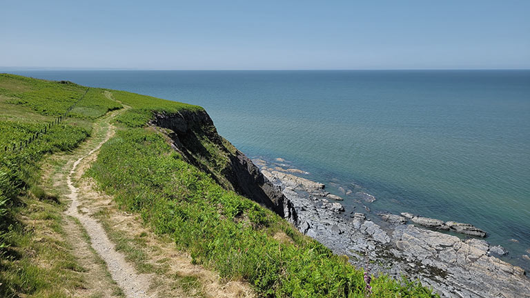 A section of the rolling Wales Coast Path by Clarach Bay 