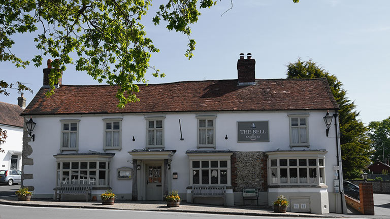 The picturesque frontage of The Bell in Ramsbury
