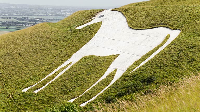 A view of one of Wiltshire's stunning white horses carved into the county's chalk hillsides