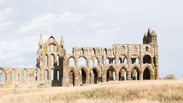 The historic ruins of Whitby Abbey in Yorkshire