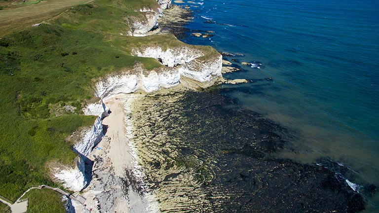 An aerial view of the beautiful Flamborough Headland on the Yorkshire Coast