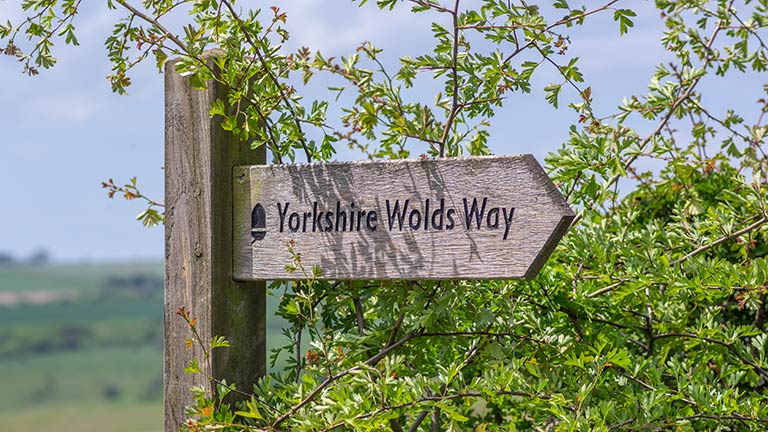 A signpost directing the way to the Yorkshire Wolds Way walk
